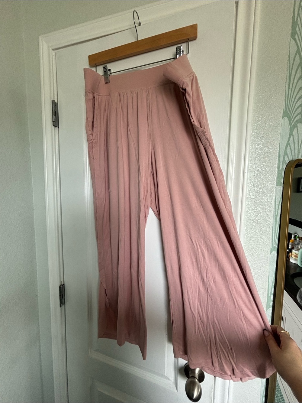 L.L. Bean Dusty Pink Elastic Waist Wide-Leg Pants XL Reg